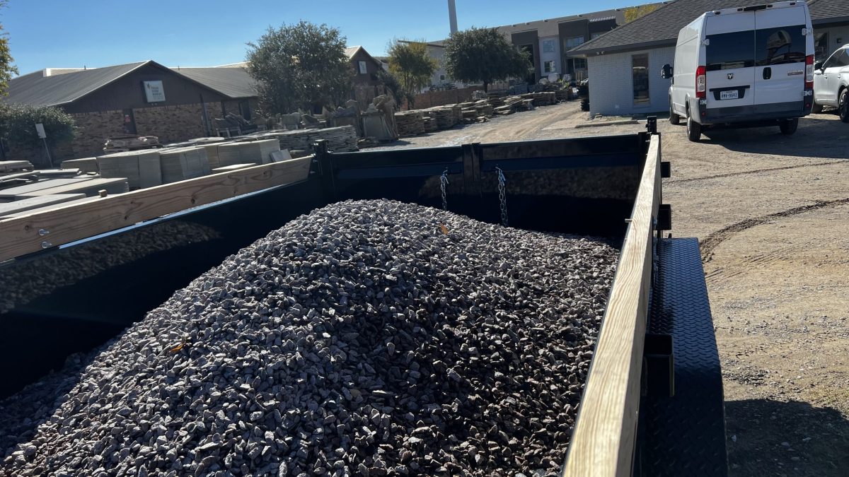 14ft dump trailer rental carrying gravel load with high sides and tarp kit capability